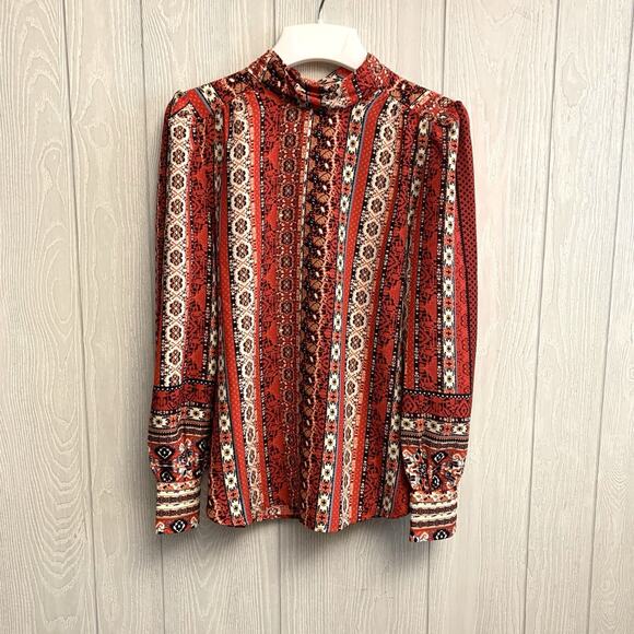 LOFT Red Print Tie Back Long Sleeve Top XS NWT - Picture 3 of 8